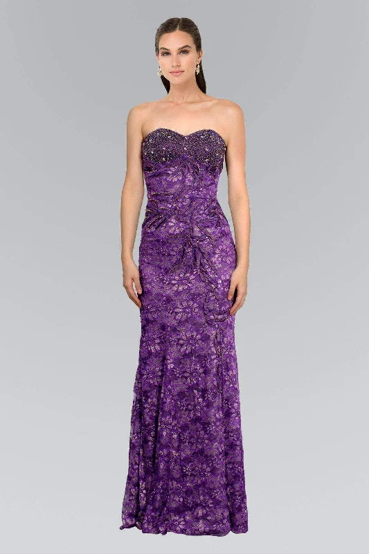 Elegant Style Elizabeth K Strapless Contoured Lace Sheath Gown - 1 Pc Eggplant in Size L Available