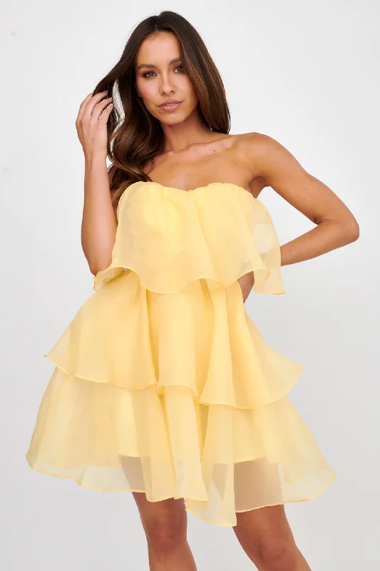 Trendy Street Style Attire Behati Tiered Layer Mini Dress Yellow