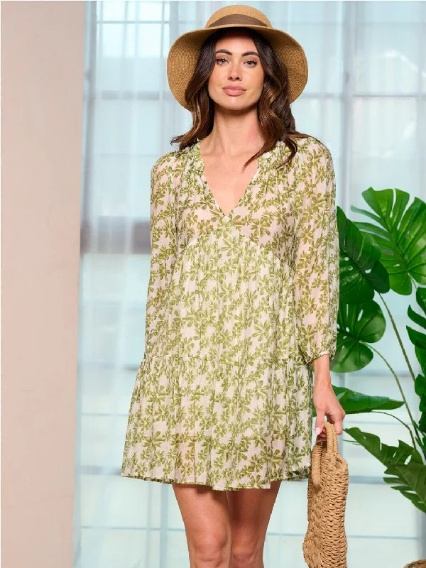 Snag Fabulous Fashion Bargains WOMEN'S LONG SLEEVE V-NECK TUNIC FLORAL MINI DRESS