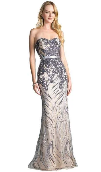 Fashion Forward Cinderella Divine - CD0112 Strapless Sweetheart Neckline Sequin Ornate Sheath Evening Gown