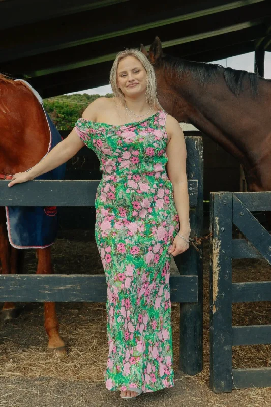 Glamorous Evening Wear Melon Maxi Dress - Aurora Floral