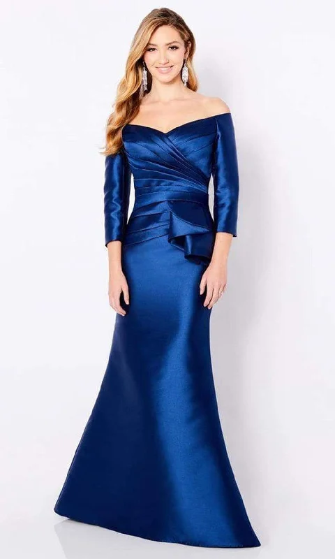 Chic Style Cameron Blake - 221686 Off-Shoulder Pleated Bodice Mikado Trumpet Gown