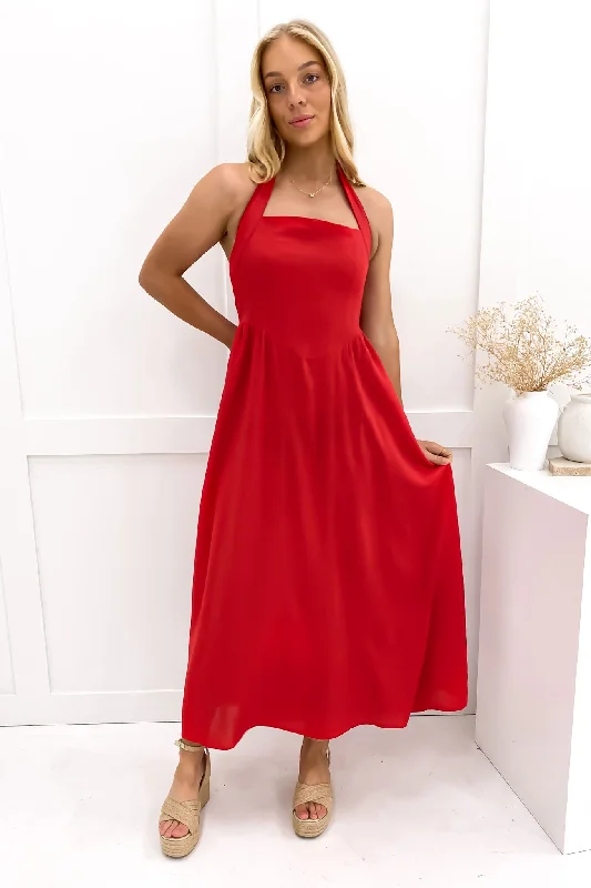 Boho Chic Fashion Elsie Midi Dress Red