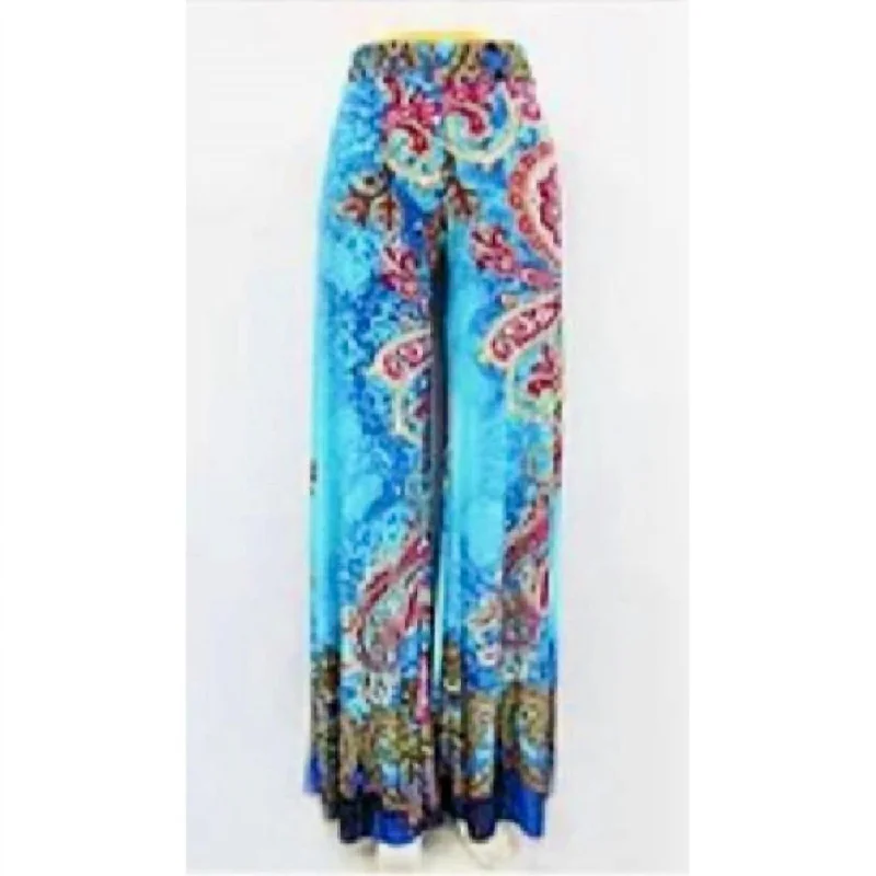 Athleisure Wear Promotion Women's Palazzo Pants In Turquoise Print