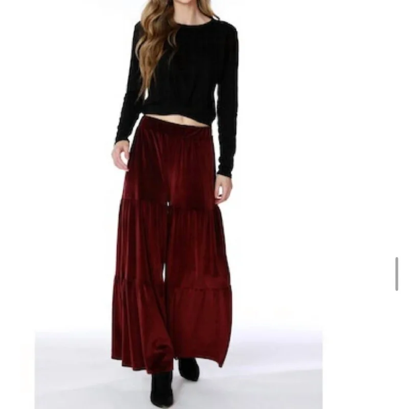 Comfortable Chic Wide Leg Shirred Pant Velvet In Wine