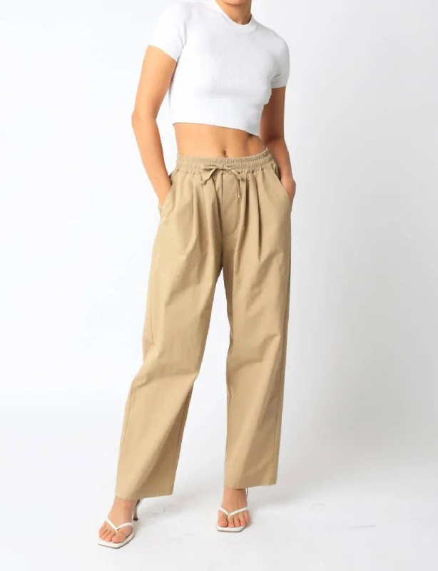 Stay Ahead In Style Twill Wide Leg Pants In Tan