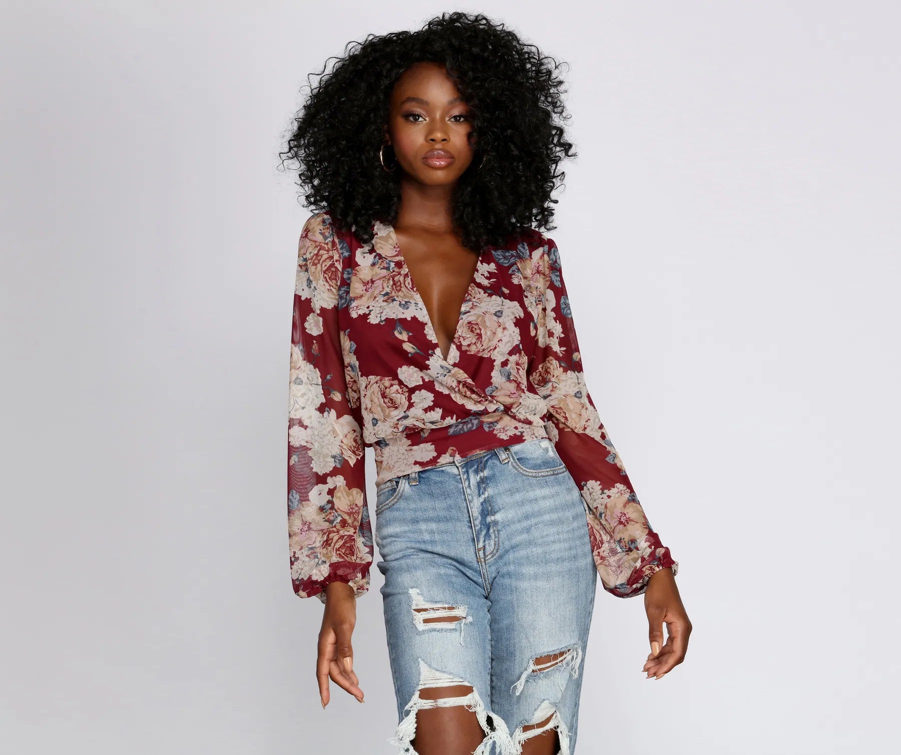 Unleash Your Fashion Nothing But Love Mesh Floral Surplice