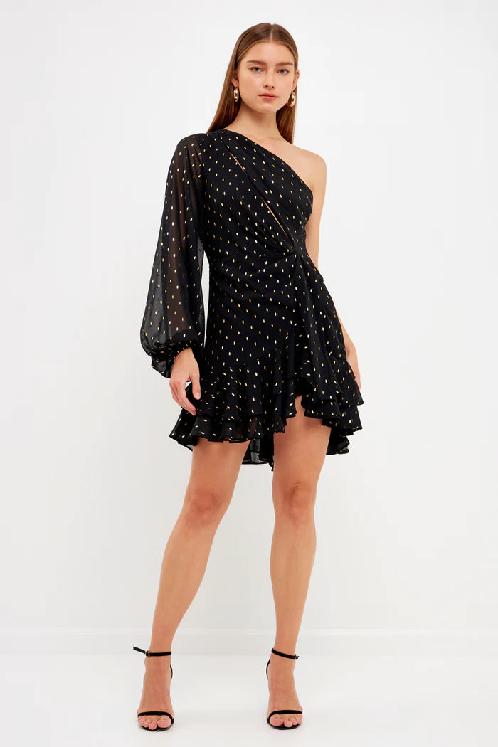 Chic And Comfortable Black Liz One Shldr. Mini Dress