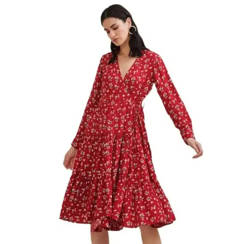 Trend Alert Vaani Creation Women's Floral Printed Dress (Medium, Red)