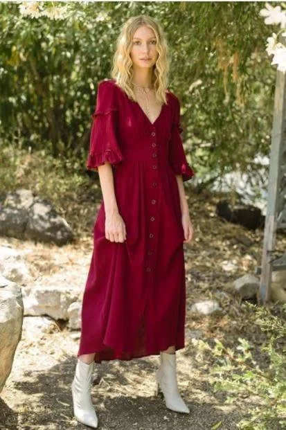 Luxury Fashion Women's Winter Bae- women's burgundy midi dress