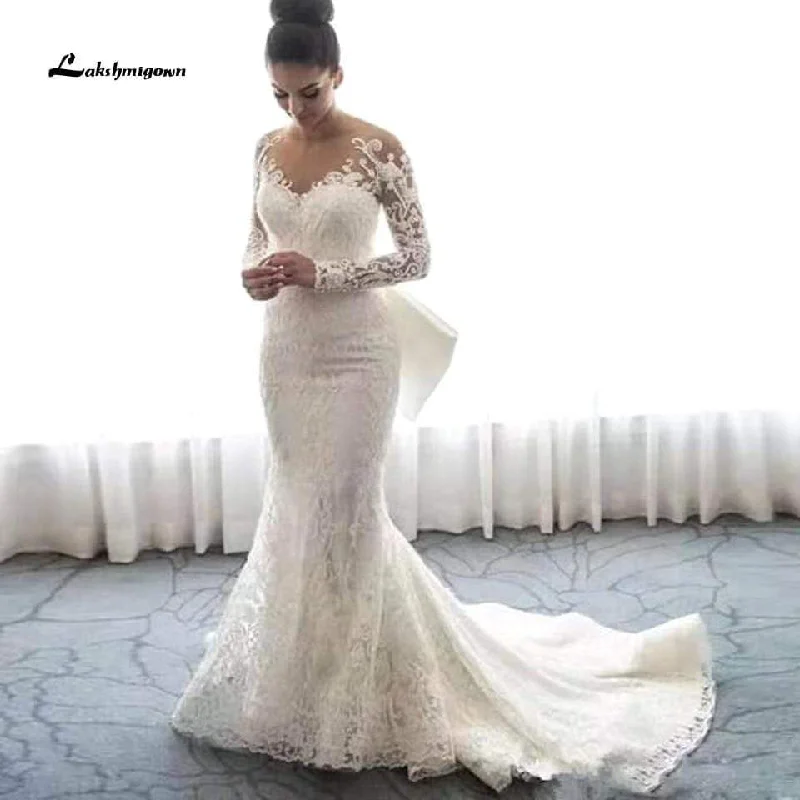 Elegant Fashion Roycebridal Vintage Lace Long Sleeve Mermaid Wedding Dress Sexy