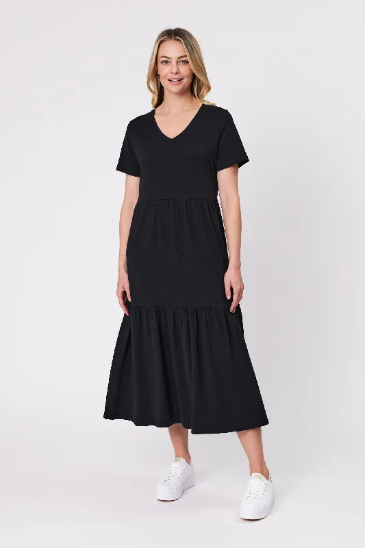 Limited Time Offer Shine On Essentials Tiered Midi Dress Black