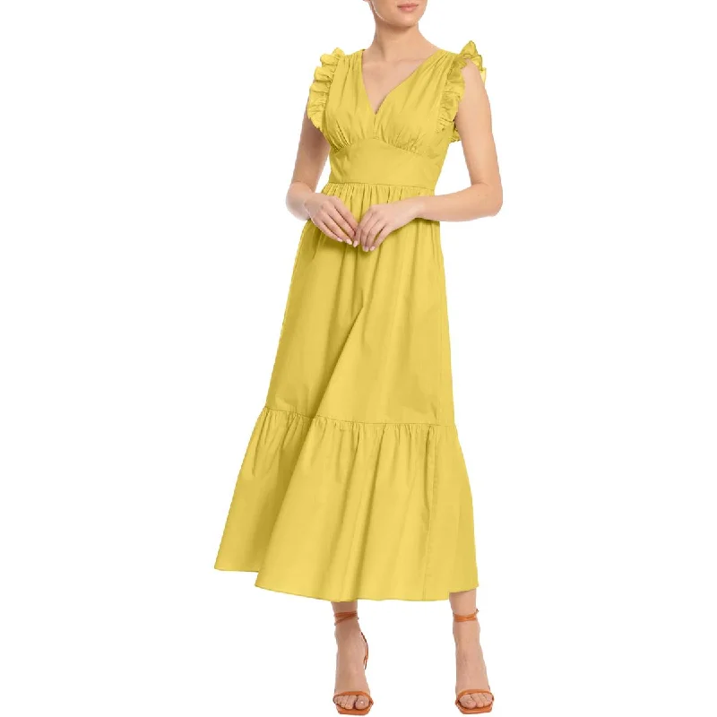 Everyday Basics Maggy London Women's Poplin Ruffled V-Neck Maxi Dress