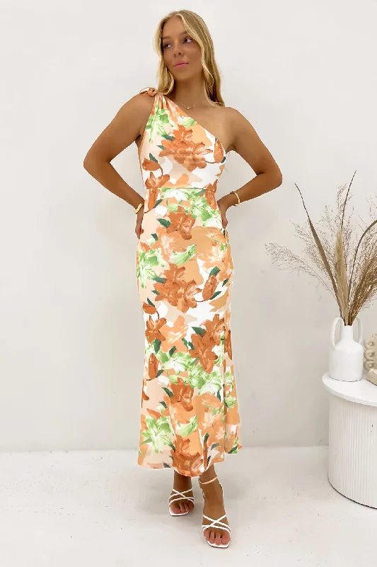 Free Spirited Fashion Maggie Midi Dress Orange Lillies