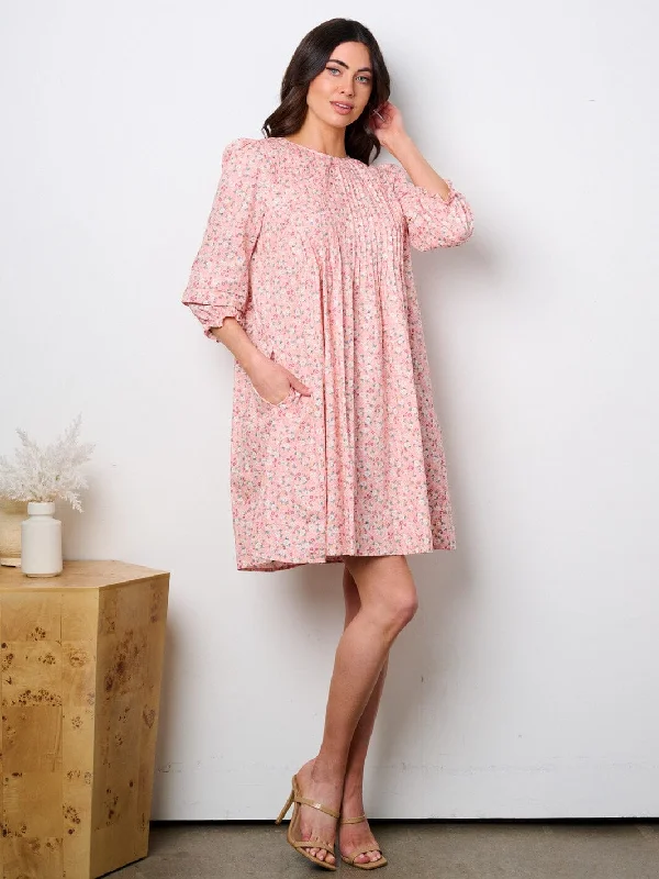 Break Fashion Norms WOMEN'S 3/4 SLEEVE TUNIC FLORAL MINI DRESS