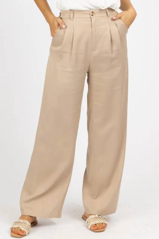 Free Spirited Fashion Pleated Woven Pants In Khaki