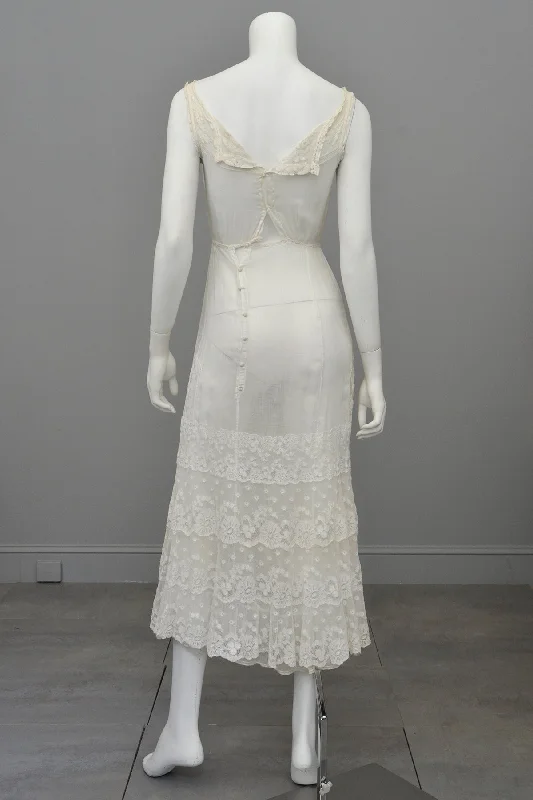Budget Friendly Fashion Romantic White Edwardian Lace Netting Delicate Slip Dress