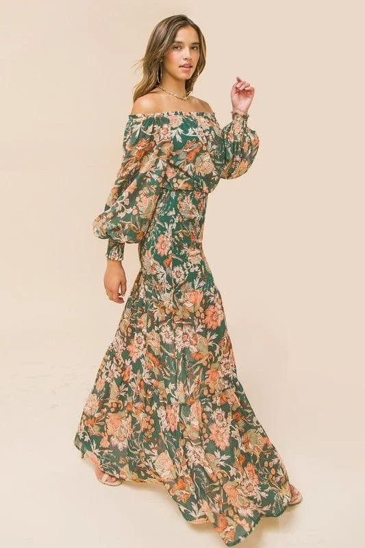 Limited Stock, Big Discounts Women's Peacock Paisley womens woven maxi dress off the shoulder