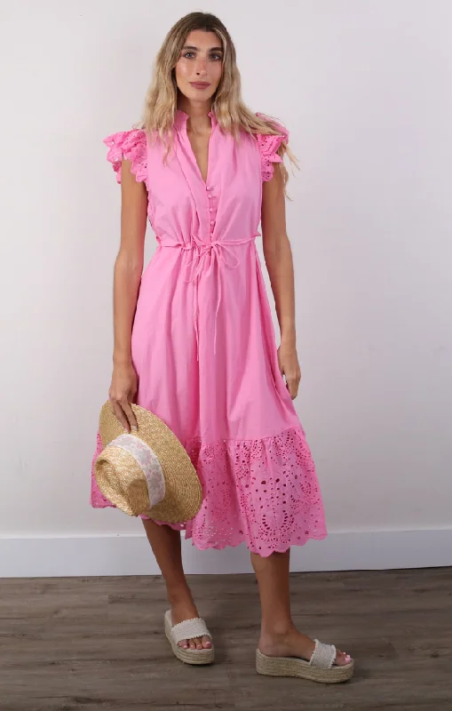 End Of Season Clearance Eyelet Ruffle Midi Dress