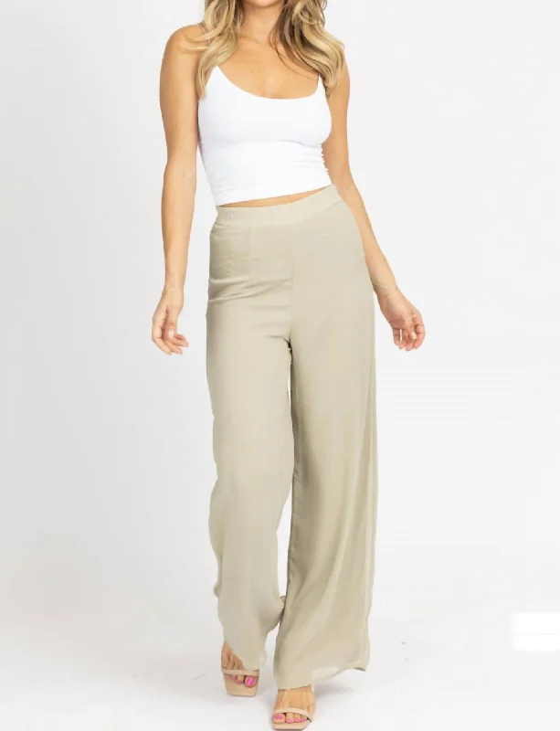 Relaxed Style Wide Leg High Rise Pants In Sage