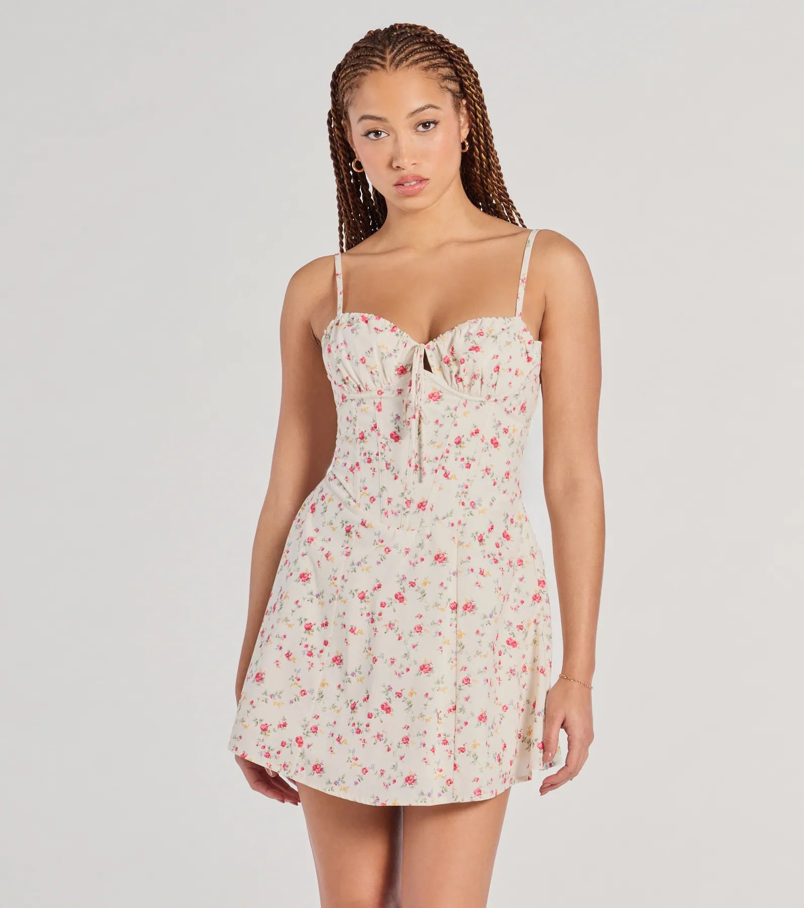 Wardrobe Refresh Flirty Romance Corset Lace-Up Floral A-Line Mini Dress