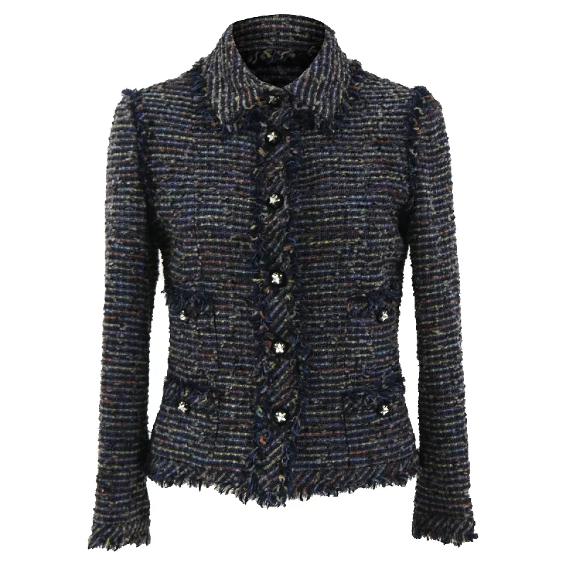 Premium Style Chanel Star Buttoned Jacket in Multicolor Tweed