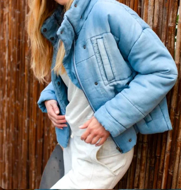 Relaxed Style Puffy Jacket In Medium Denim Blue