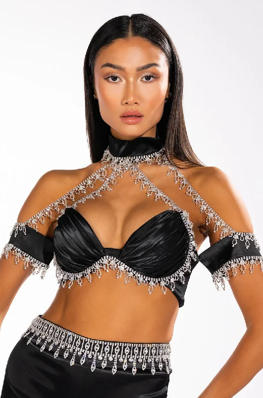 Season Transition Versatile Wear Clearance DRENCHED IN DIAMONDS SATIN BRA TOP