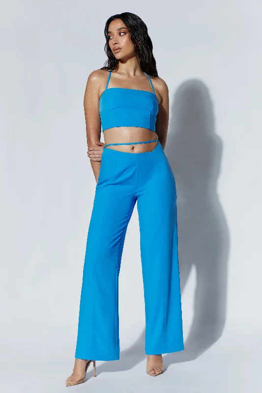 Fashionista Favorites Bahar Mid Rise Wide Leg Strap Pant - Azure Blue