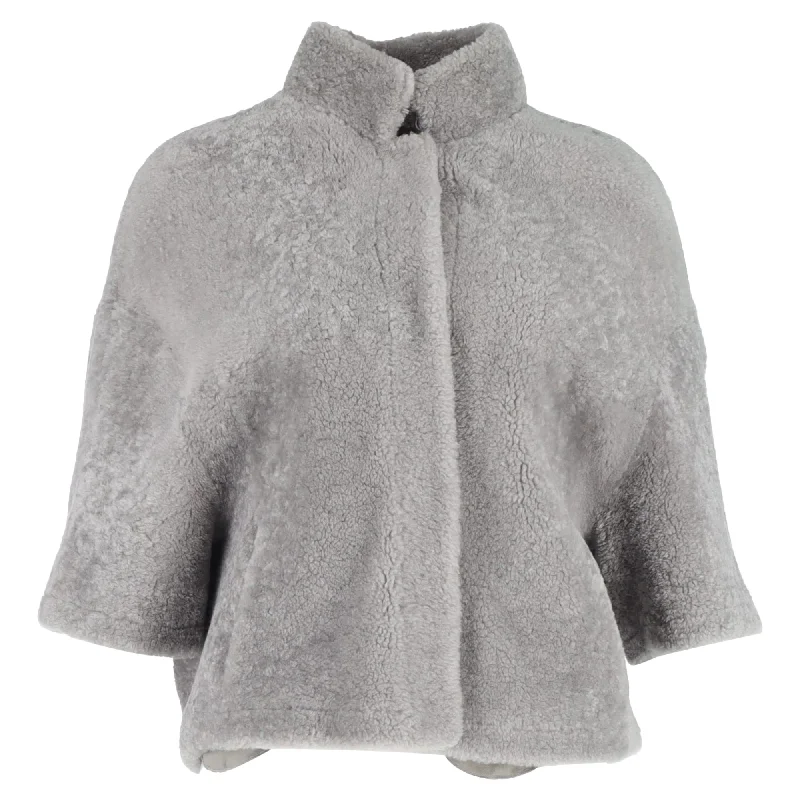 Chic Outfits Max Mara Tebe Teddy Cape in Grey Alpaca Wool