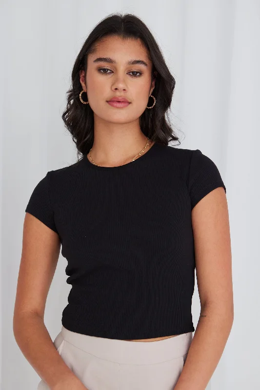 Trend Forward Women's Wear Only Black Baby Rib Tee