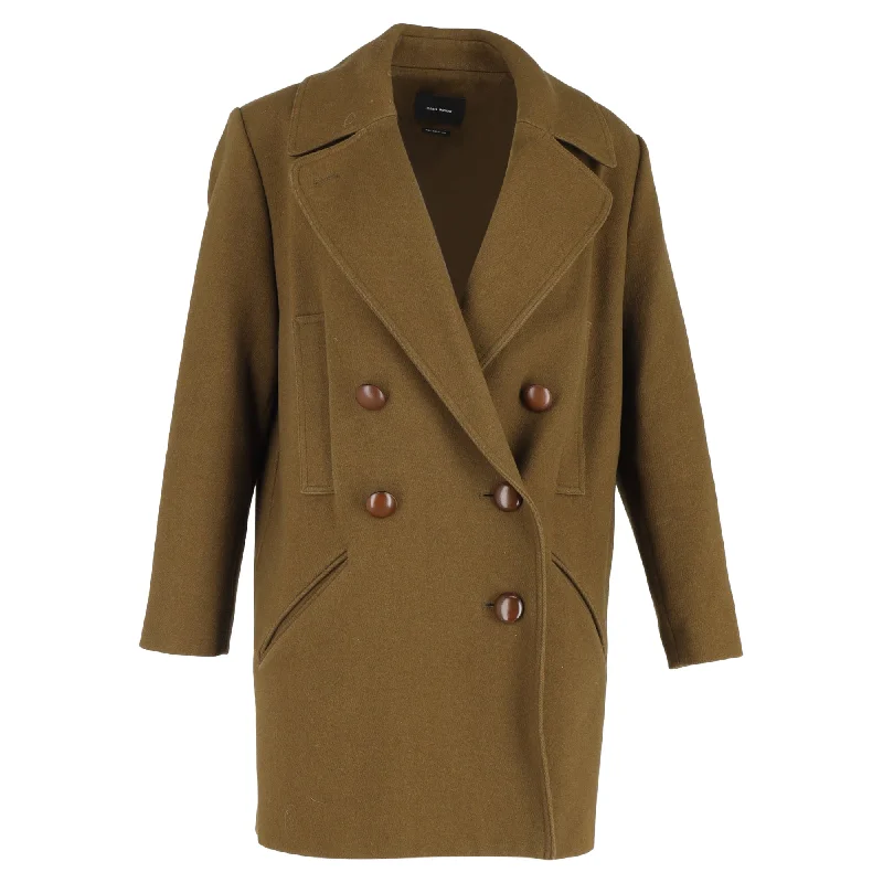 Relaxed Style Isabel Marant Ziggy Double Breasted Coat in Olive Green Wool