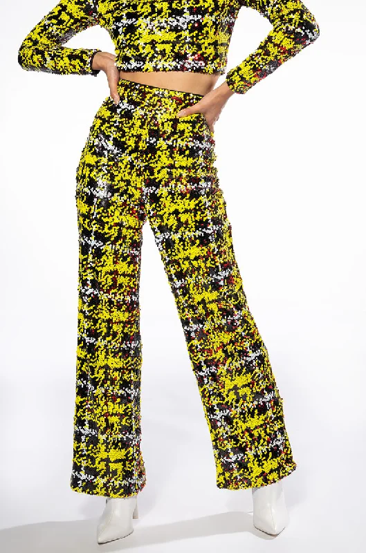 Trending Items SWEET ESCAPE SEQUIN PLAID WIDE LEG PANT