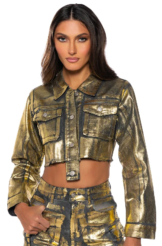 Fashion Sale AUBREY BRUSHED METALLIC CROPPED DENIM JACKET