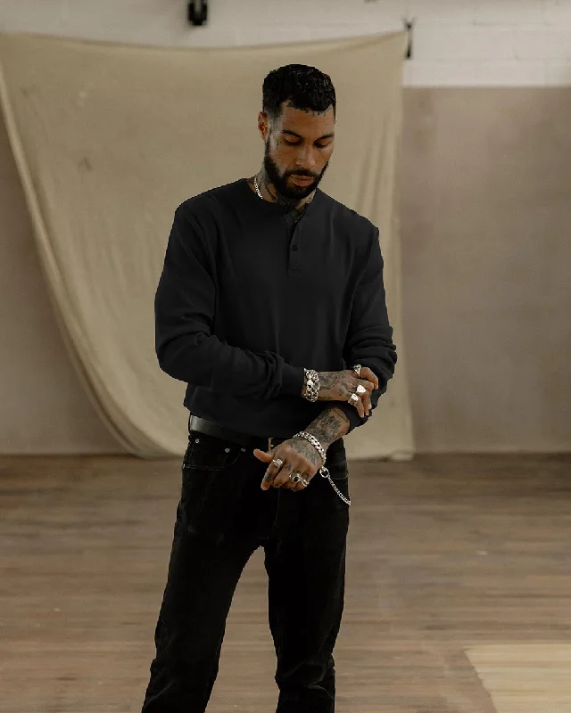 Save Big Crafted Heavyweight Henley - Black