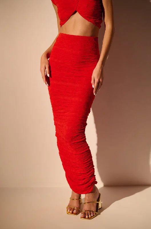 Outfits Ideas MAYBE NEXT TIME RUCHED MAXI SKIRT IN RED