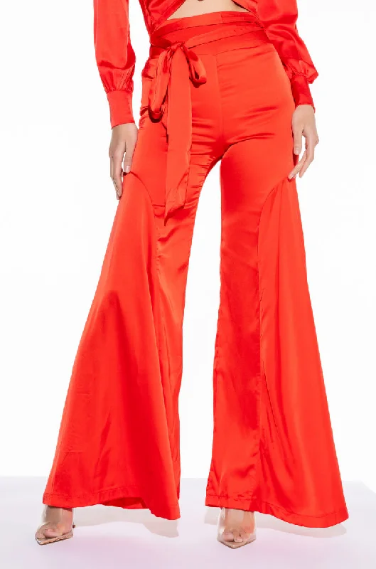 Women’s Evening Wear for Special Occasions FIERY FIESTA SATIN PRINTED WIDE LEG PANT RED