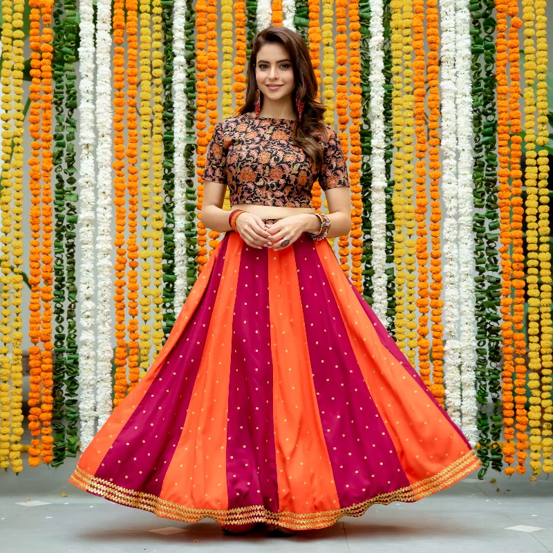 Sale On Clothing Maroon & Rust Polka & Jaal Festive Lehenga Crop Top Set