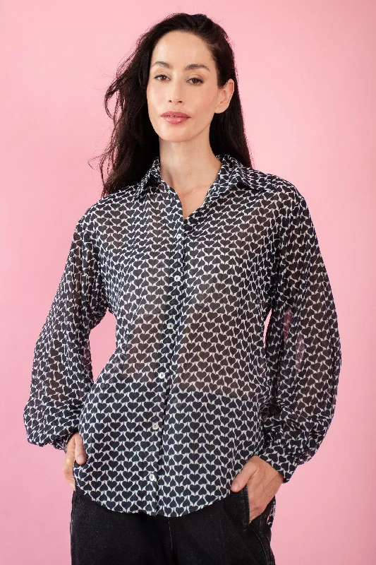 Eclectic Style Wardrobe Bellow Sleeve Shirt in Heart Chiffon