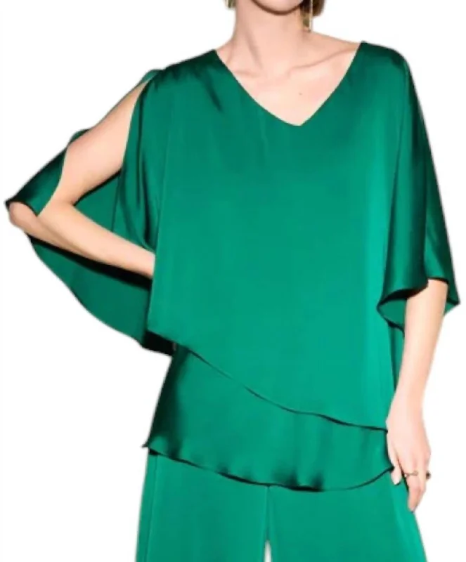 The Epitome Of Modern Women's Fashion Satin Cape Top In True Emerald