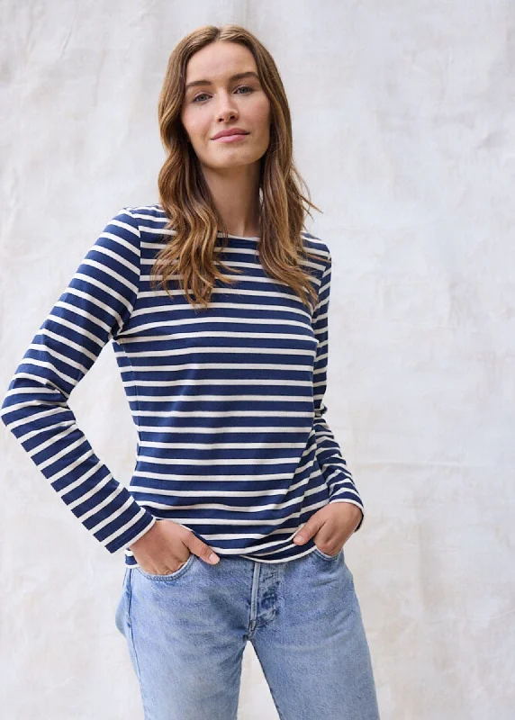 Must-Have Styles MINQUIDAME - Breton Striped Shirt with Long Sleeve | Soft Cotton | Women Fit (NAVY / ECRU)