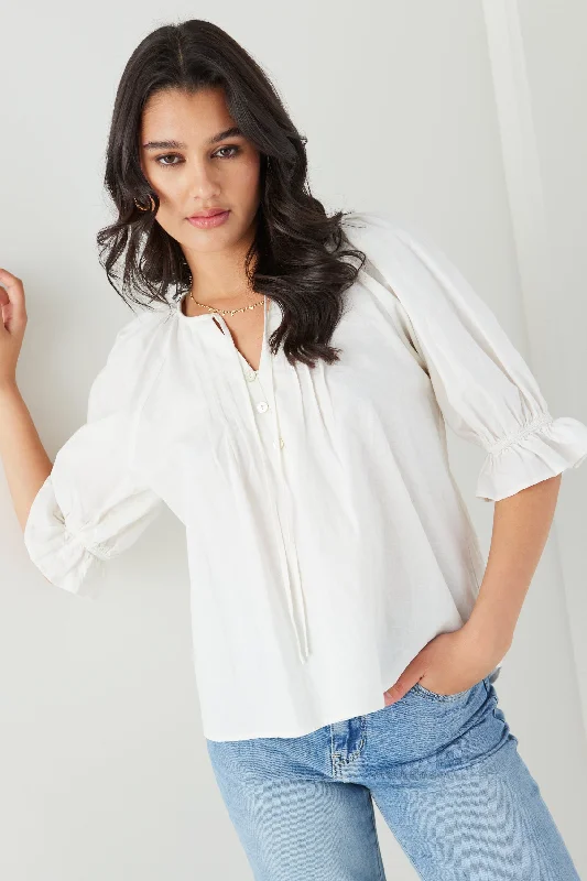 Flash Sale, Don't Miss Frolic White Linen Pintuck Ss Top