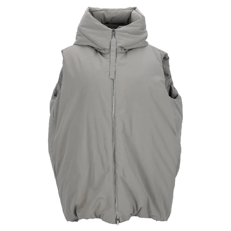 Luxury Fashion Jil Sander Oversized Hooded Down Vest in Grey Polyester