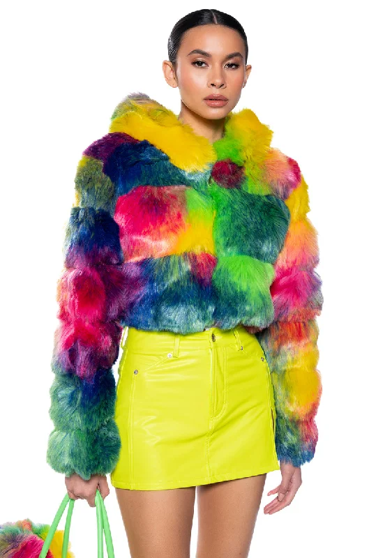 Rocker Chic Fashion GRACELLE MULTI FAUX FUR JACKET