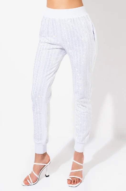 Women’s Clothes for All-Day Comfort and Style SEXY RHINESTONE JOGGER PANT WHITE