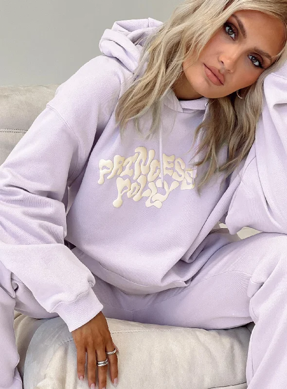 Women's Clothes Online Shopping Princess Polly Hooded Sweatshirt Squiggle Text Dusty Mauve / Eggshell