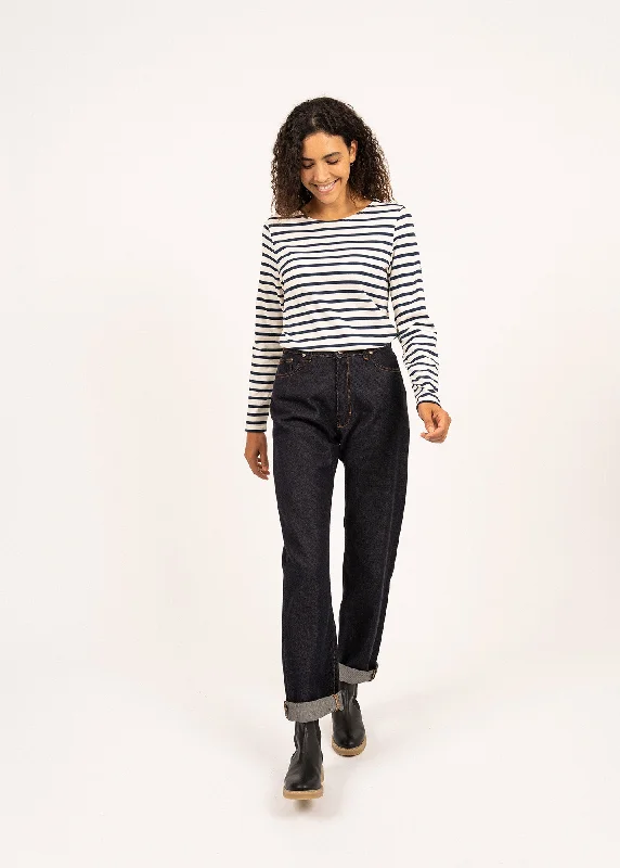 Elegant Clothing MINQUIDAME - Breton Striped Shirt with Long Sleeve | Soft Cotton | Women Fit (ECRU / NAVY)