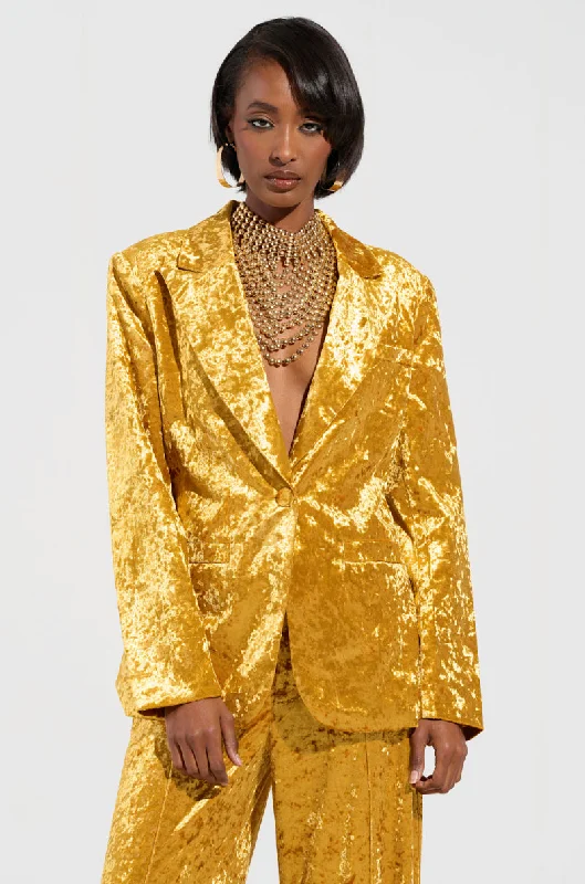 Chic And Edgy DRIPPING IN GOLD CRUSHED VELVET BLAZER