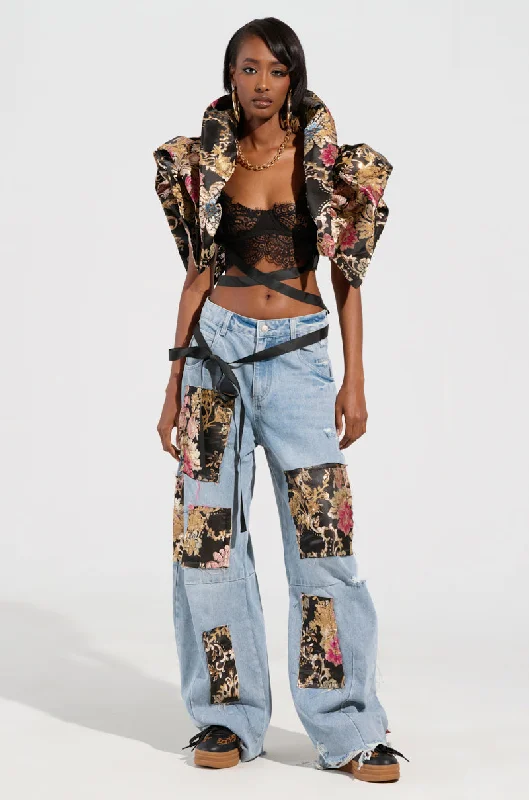 The Latest Fashion Trends QUEENDOM BROCADE PATCH RELAXED DENIM