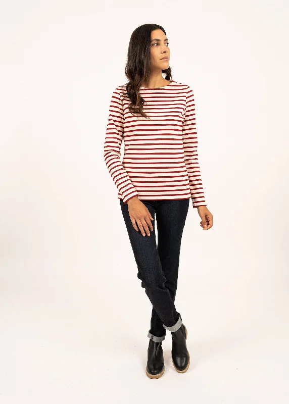 Laid-Back Elegance MERIDAME II - Authentic Breton Shirt | Heavyweight Cotton | Women Fit (ECRU / MAROON)